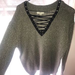 Lace up front sweater